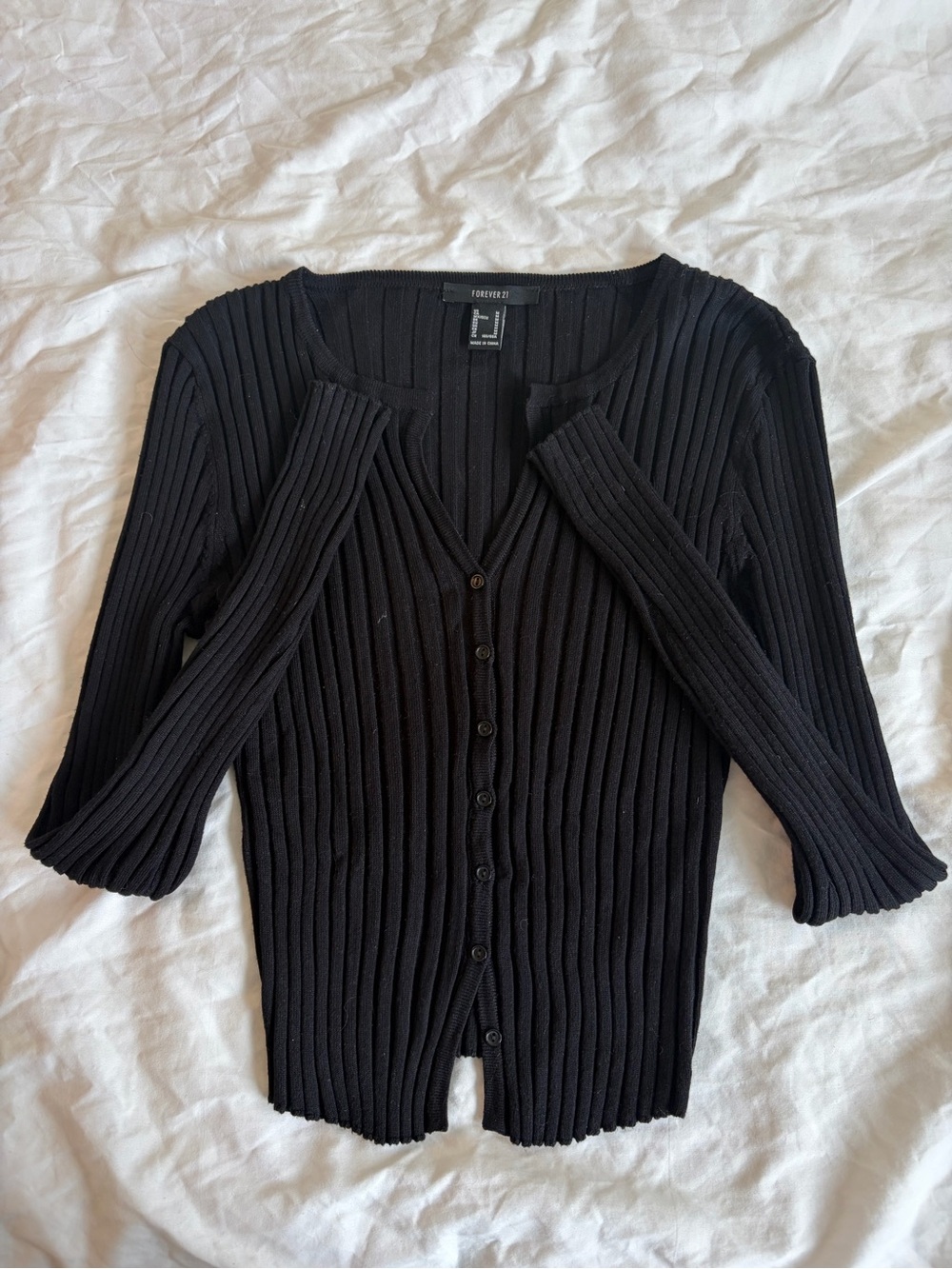 Forever 21 Black Ribbed Button Cardigan